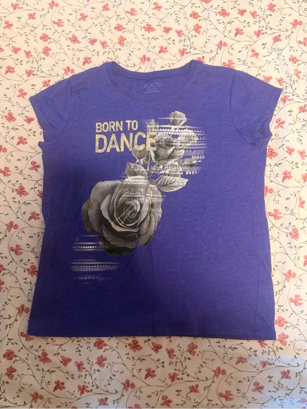 The Children's Place Purple Tee with Gold 'Born to Dance' & Gray Rose
